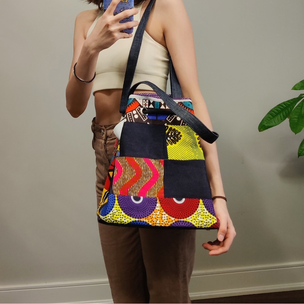 NWT Funky patchwork patterned shoulder bag,  African style artwork